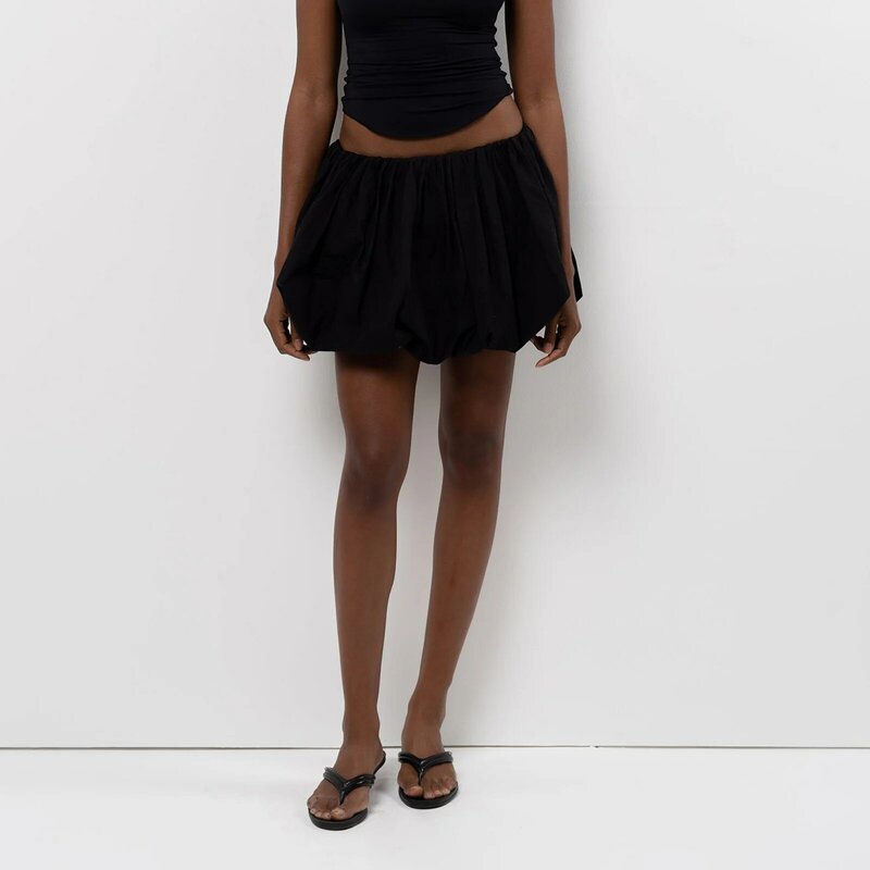 Women's Casual Loose Fitting Elastic Waist Solid Color Short Puffball Skirt Mini Lantern Skirt for Summer