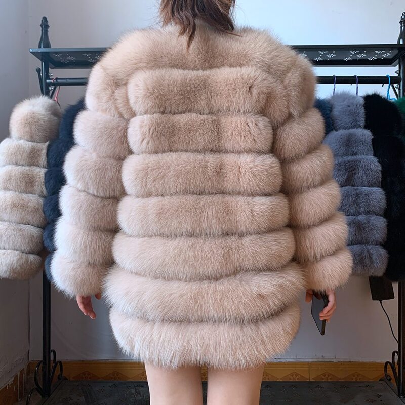 Женское длинное пальто, теплая зимняя куртка 4 в 1 из натурального Лисьего меха, 70 см