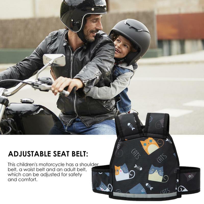Cinturón de seguridad para motocicleta para niños, correa de seguridad para motocicleta con tira reflectante ancha, malla transpirable para niños