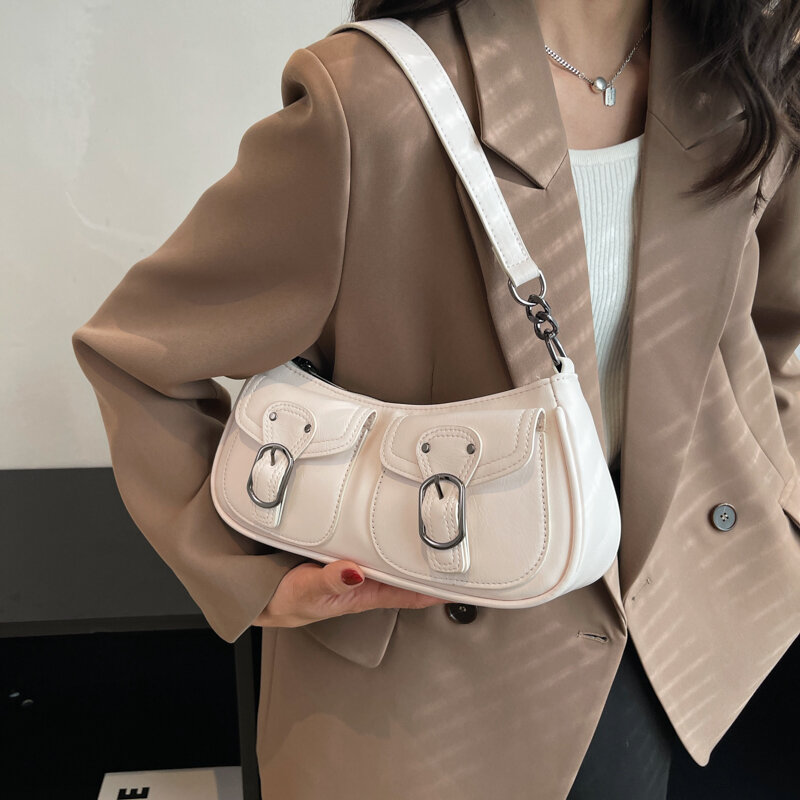LEFTSIDE-Bolsa de axila de couro para mulheres, bolso pequeno, bolsas axilas, bolsas simples, moda feminina, marca de topo, 2022