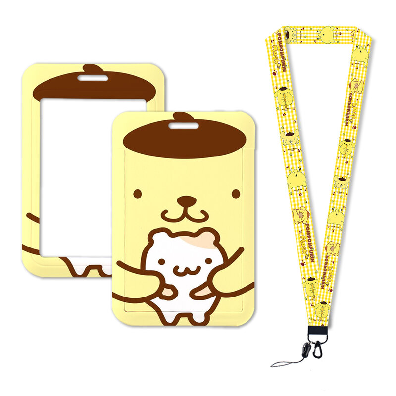 W Pompom Purin Students Cartoon Children Anime Hello Kitty Card Holder Access Control Card Holder KT Bus Subway Protective Cover