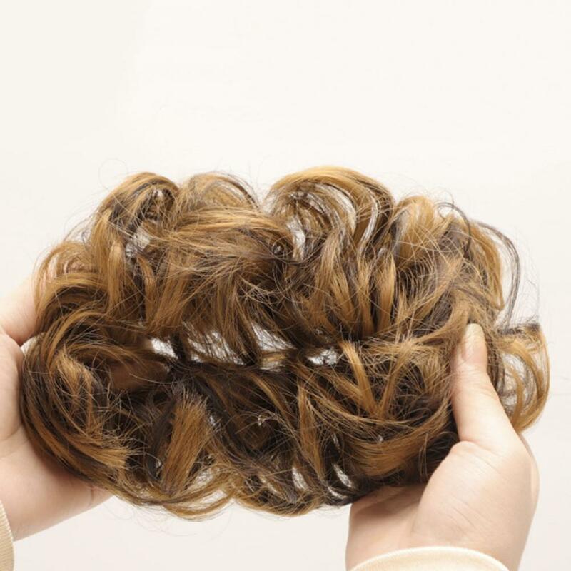 2 Stuks 22Cm Vrouwen Knot Pruik Scrunchie Elastische Pluizige Natuurlijke Vezel Rommelige Warrig Updo Synthetische Haarverlenging Haarstuk Haarband