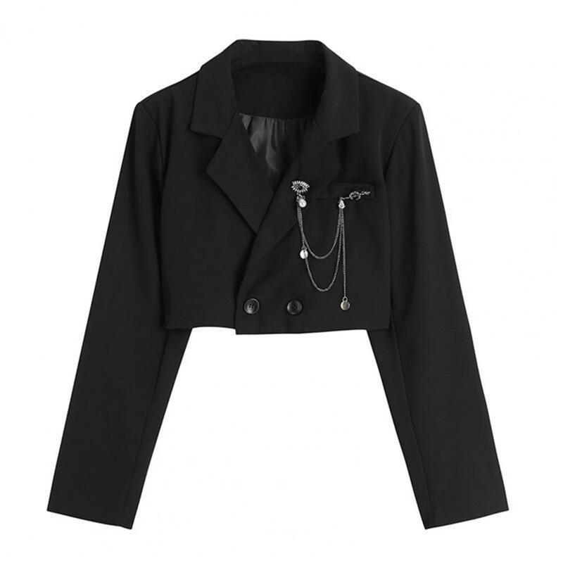 Мягкое удобное Женское пальто, женская термокуртка, элегантный двубортный женский костюм с украшением цепей, тонкое пальто с длинным рукавом