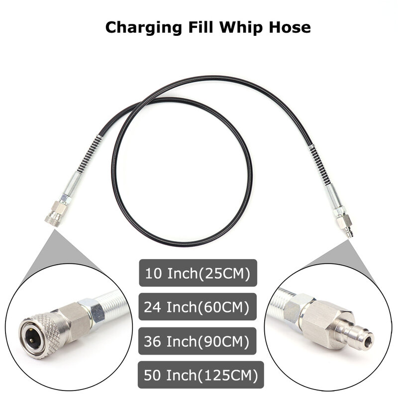 New High Pressure Whip Hose Charging Hose For Paintball Airsoft PCP Remote Fill Extension 10Inch 24Inch 36Inch 50Inch