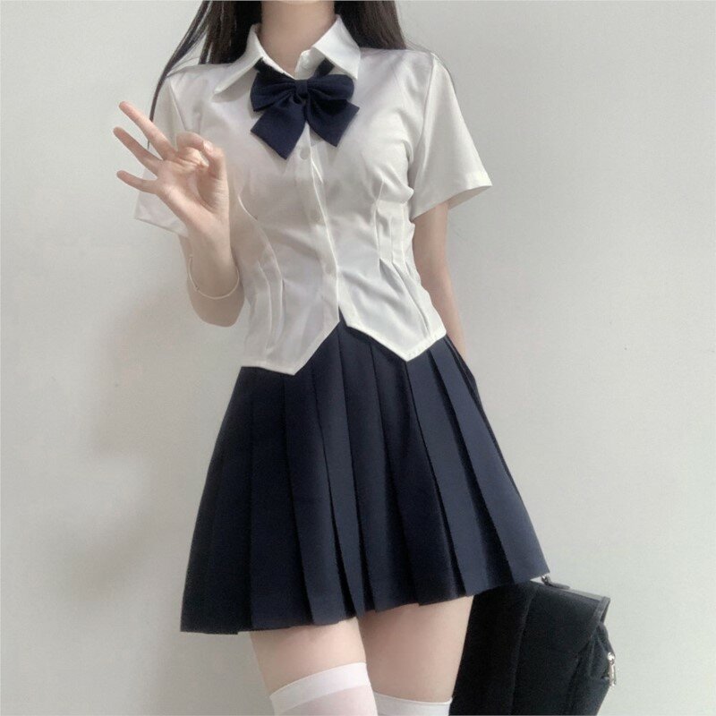 JK waist up shirt women's long sleeved pleated skirt set School uniform set Japanese college style slim fit outfits cos costume