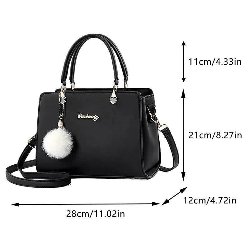 Frauen Plüsch Ball Dekor Handtasche Mode Umhängetasche stilvolle Geldbörse und Einkaufstasche Pu Leder Top Griff Umhängetaschen