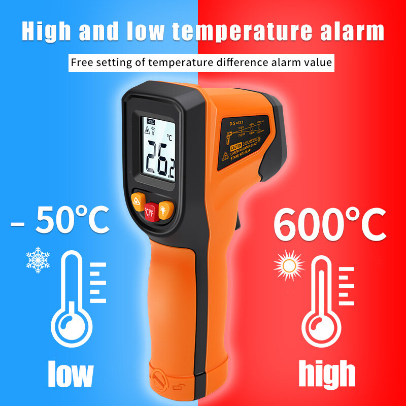 Termômetro infravermelho digital T400 T600 -50~600℃ Termômetro a laser Pirômetro Pistola Medidor de temperatura a laser sem contato Ferramentas de medição