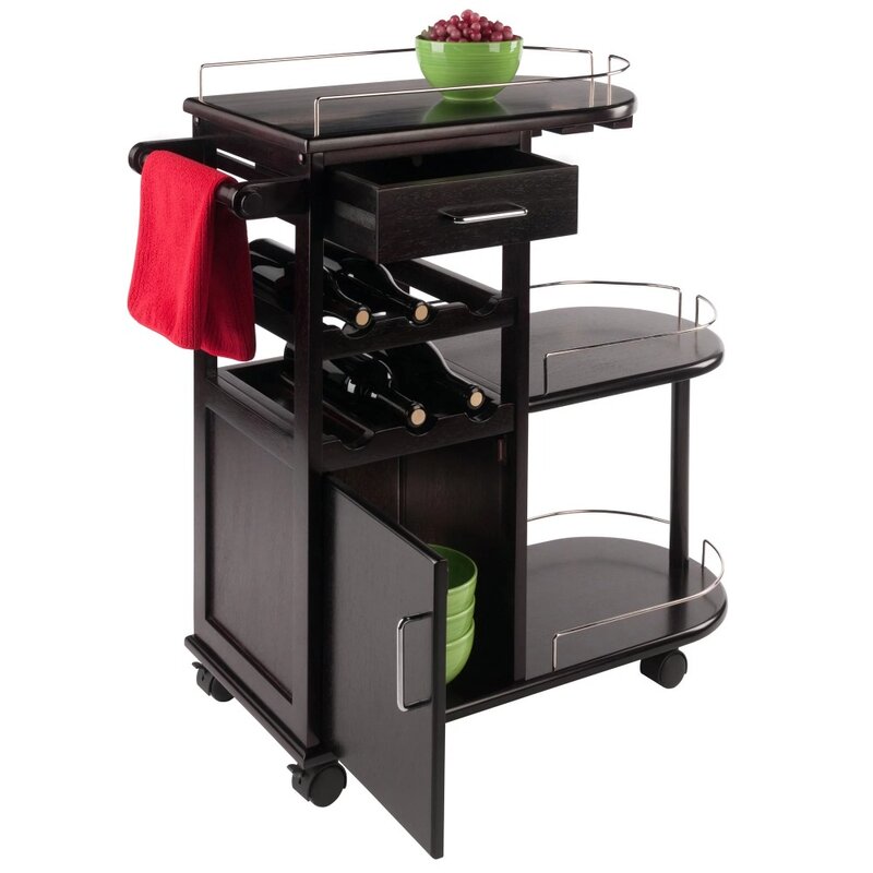 Winsome Wood Jimmy Entertainment Cart, Espresso Finish，Made From A Combination of Solid Wood and Composite Wood, Easy To Move