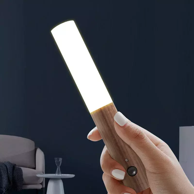 Lampu malam sensor tubuh manusia cerdas LED, lampu malam Kayu sensor koridor otomatis pengisian daya Rumah