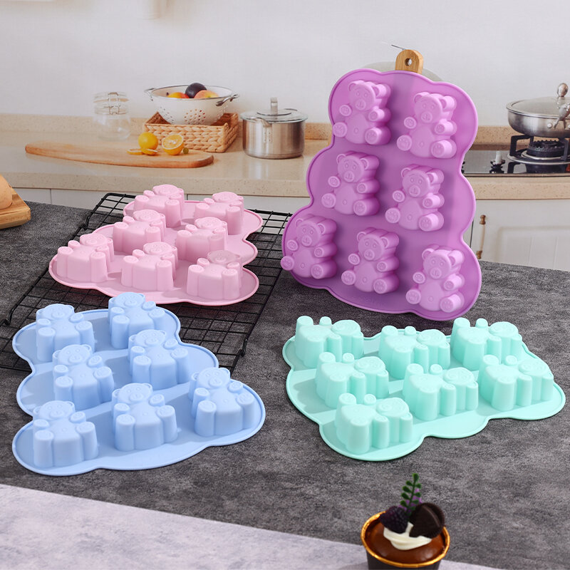 3D Lovely Bear Bolo Mold, Animal Cookie Silicone Mold para Chocolate, Doces, Cozinha Fondant Suprimentos, Cupcake Topper, Decoração