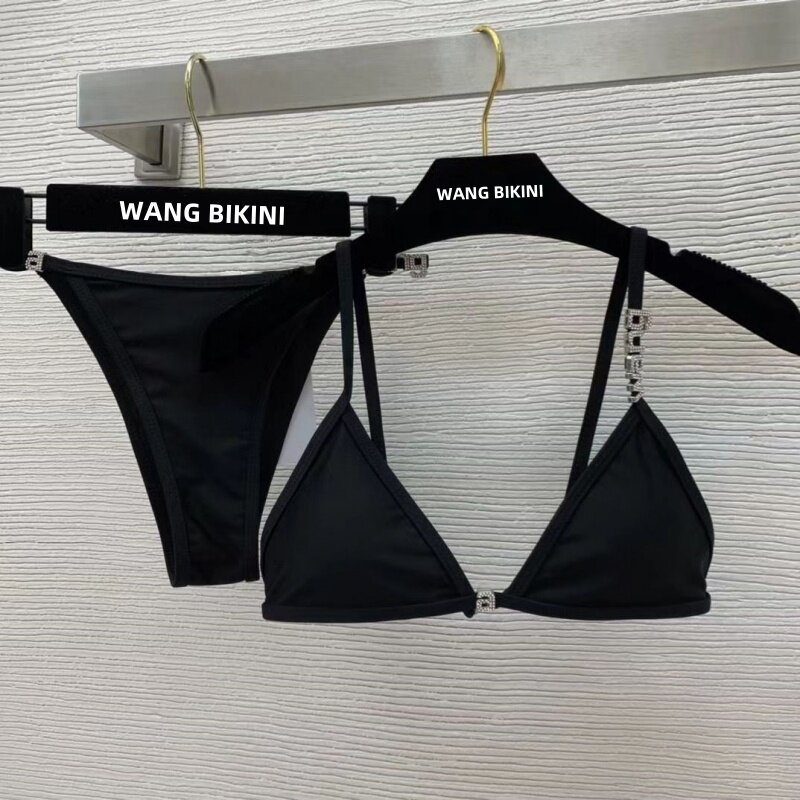 Luksusowe markowe designerskie litera z cyrkonią damskie Bikini Wang seksowne stringi majtki damskie Bikini na plażę strój kąpielowy 2-częściowy zestaw 2024 nowy
