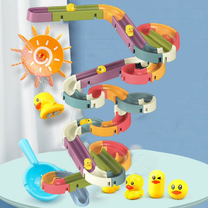 아기 욕실 오리 DIY 트랙 욕조 어린이 놀이 물 게임 도구, 목욕 샤워 벽 흡입 세트, 어린이 목욕 장난감