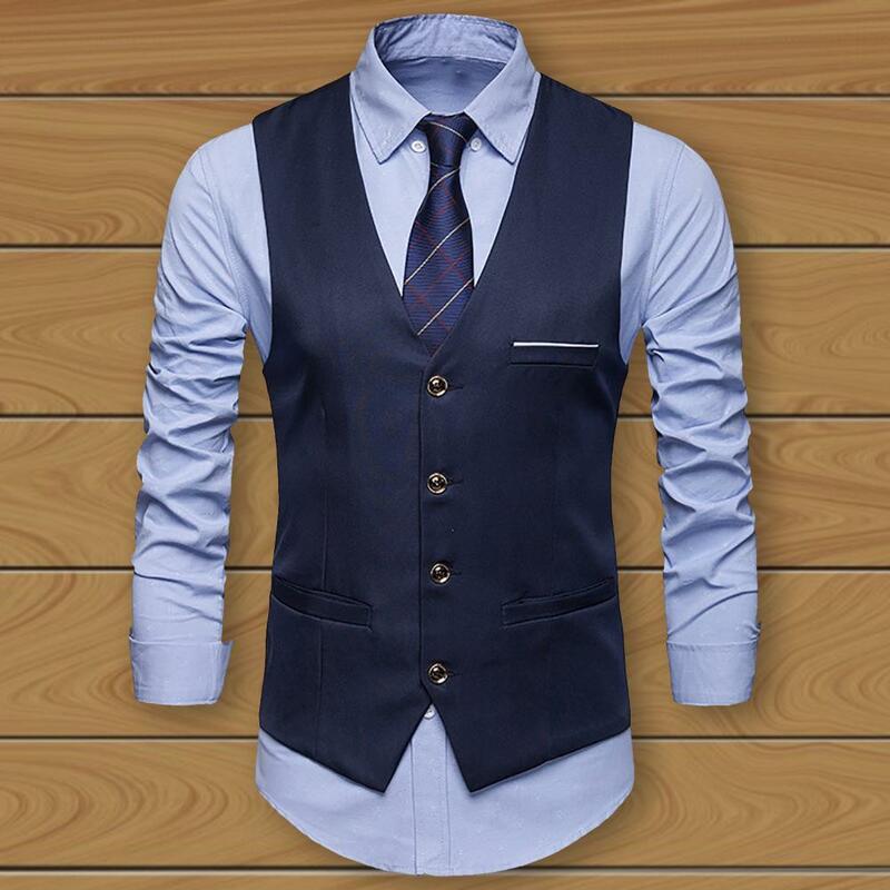Formal Pure Color Single Breasted Waistcoat Temperament Suit Vest Slimming Single Breasted Waistcoat for Prom