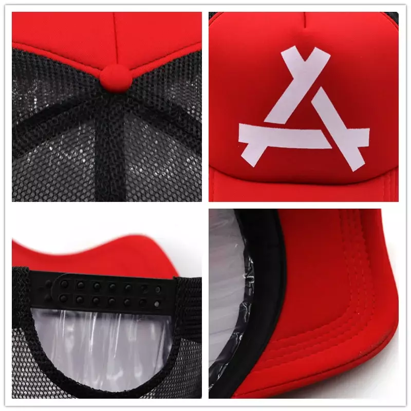 Casquettes de baseball en maille pour femmes et hommes, chapeaux Snapback en maille respirante, chapeaux de sport décontractés, chapeaux de pêche unisexes, triangle en relief, rouge et noir
