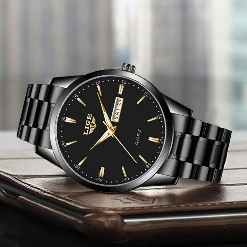 Lige Mode Luxus Quarz Herren uhr op Marke Geschäft Edelstahl Uhr Casual Sport leuchtende wasserdichte Uhr Armbanduhr