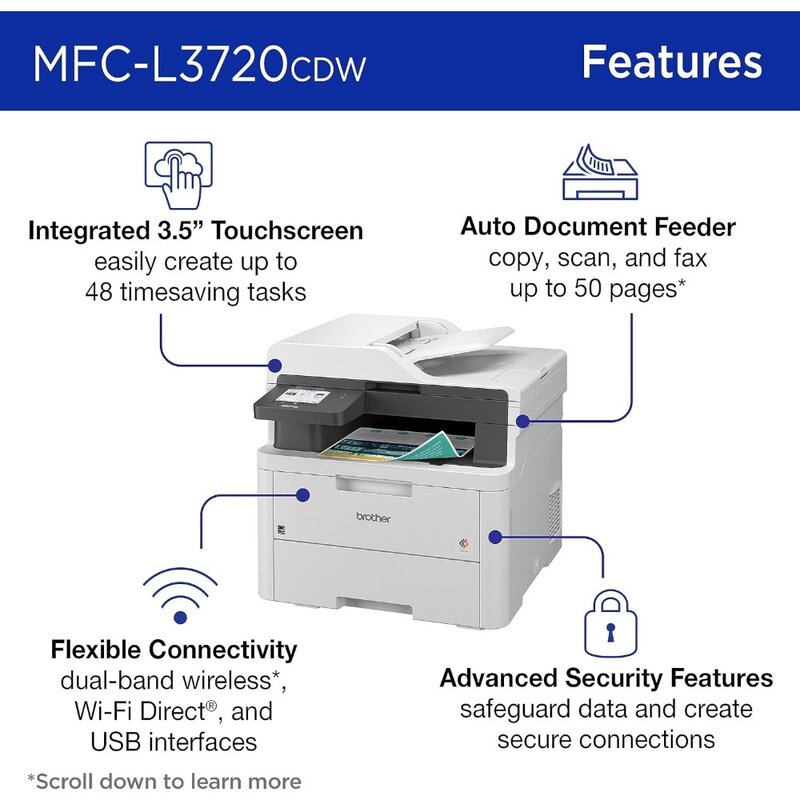 NEW Brother MFC-L3720CDW Wireless Digital Color All-in-One Printer with Laser Quality Output, Copy, Scan, Fax, Duplex, Mobile