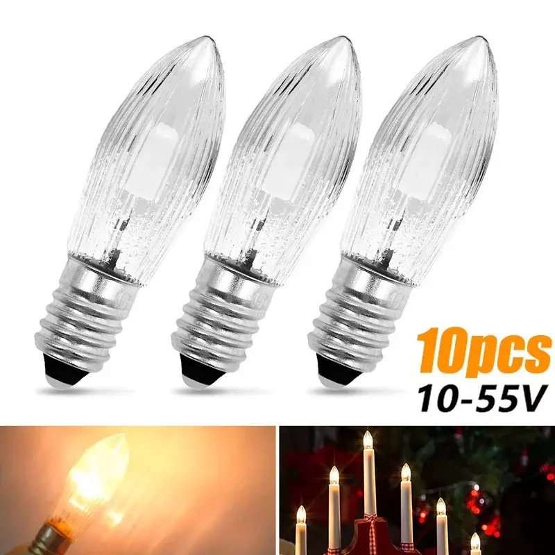 1/5/10 sztuk żarówki Led E10 ciepłe białe lampy zamienne żarówki imitujące świece do lekkich łańcuchów 10V-55V AC łazienka kuchnia domu żarówki