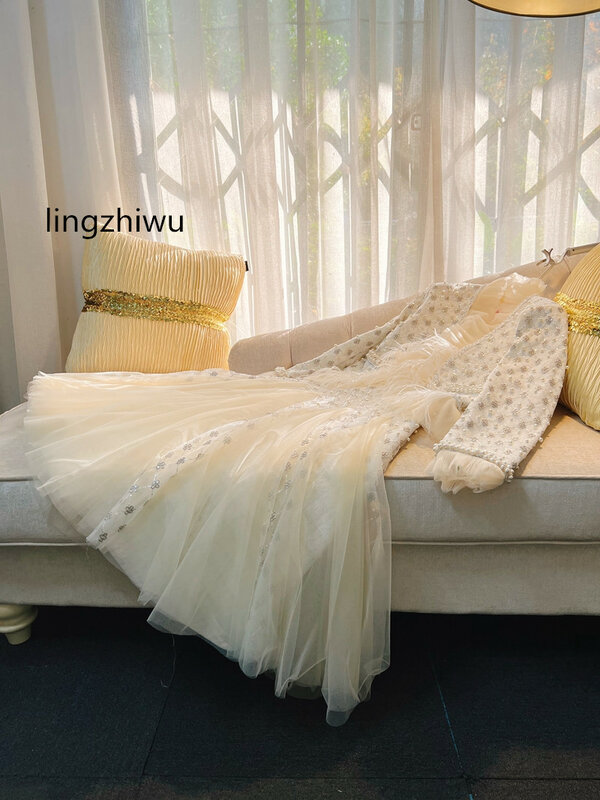 Lingzhiwu-luxo conjunto de vestido francês com beading, vestido de beleza única, qualidade superior, moda, nova chegada