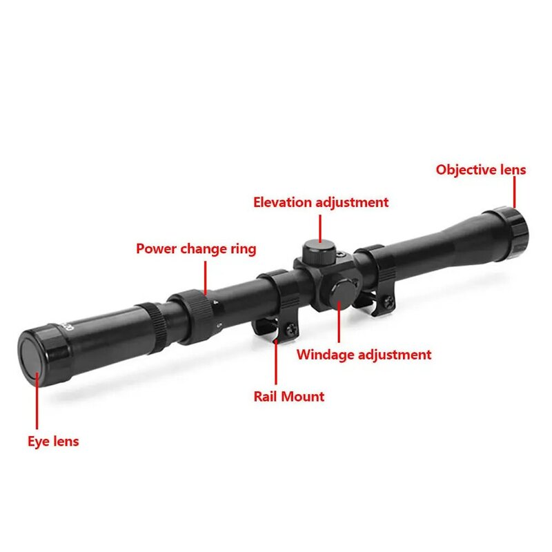 Visão tática do rifle de caça com trilho embutido, conjunto de visão óptica, 9mm-11mm, 3-7x28mm, 3-7x20