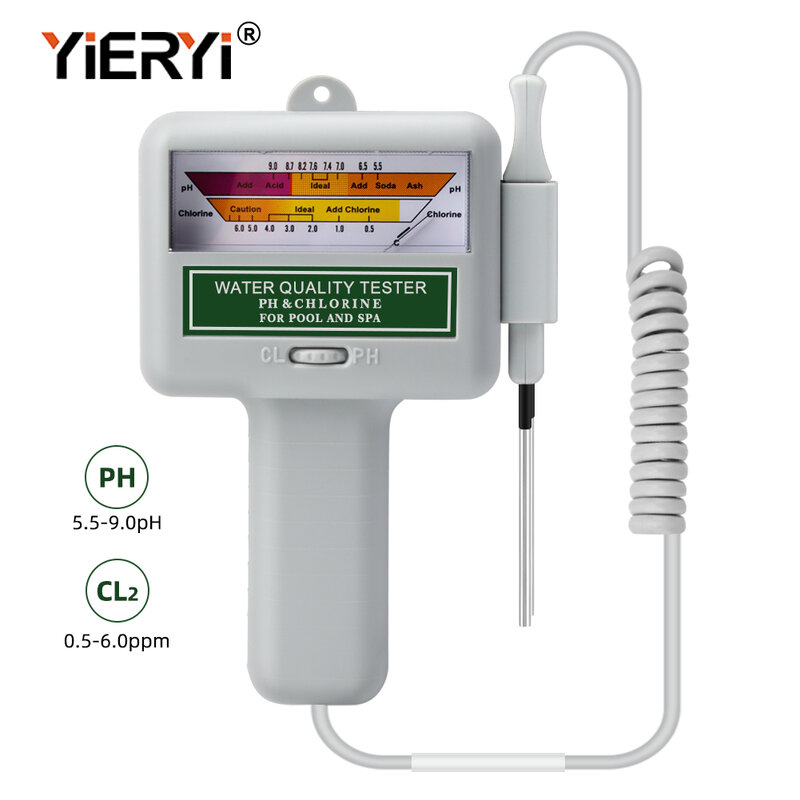 Yieryi Piscina cloro Monitor Tester, aquário, qualidade do dispositivo analítico, dispositivo de qualidade da água, Spa, PC101, 2 em 1, PH e CL2 Metro
