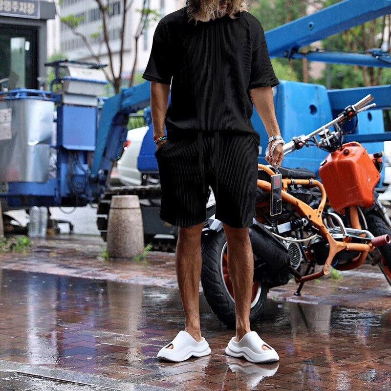 Sommer hochwertige Herren bekleidung japanischen und koreanischen Stil lose große coole lässige Kurzarm Shorts zweiteiliges Set