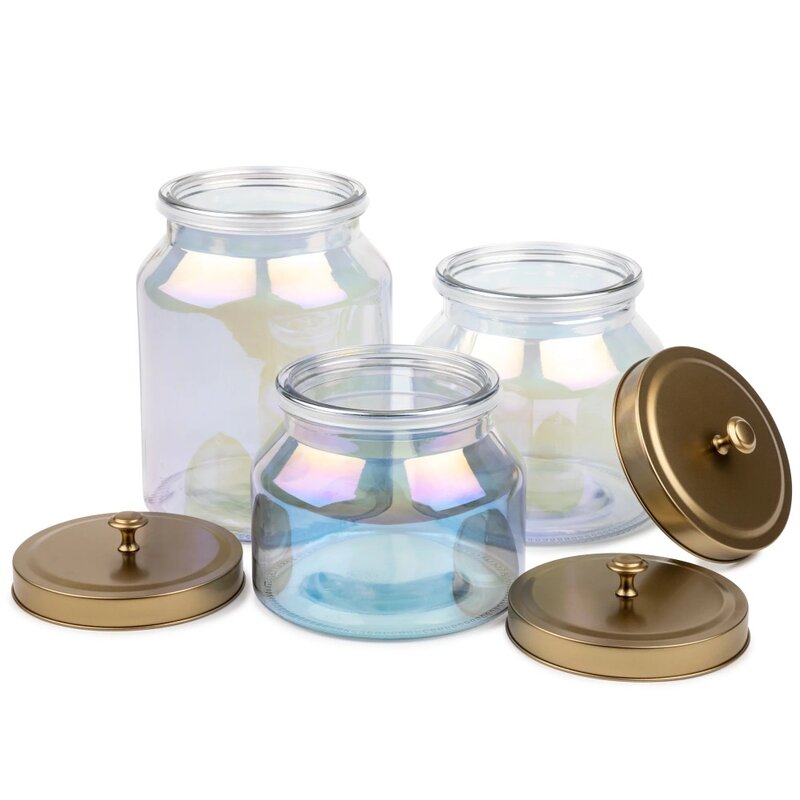 Rainbow Glass Storage Jars, 3-Piece Set