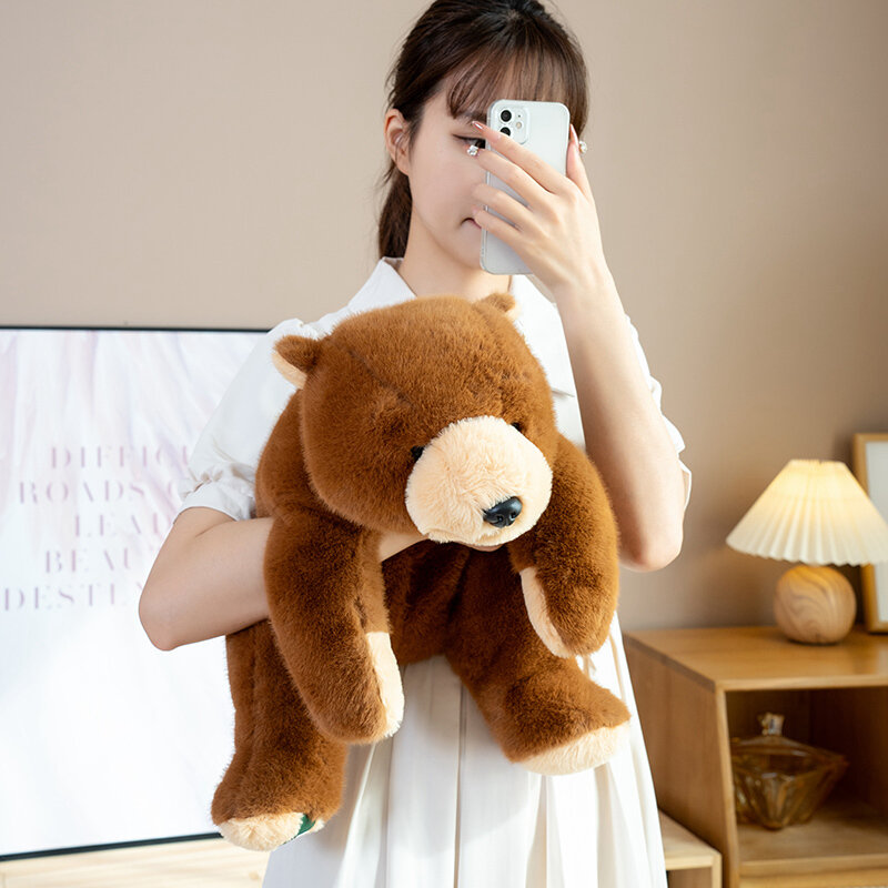 Peluche de oso marrón Kawaii, almohada suave de tela Polar, muñeco de peluche esponjoso, decoración de habitación, regalo de cumpleaños