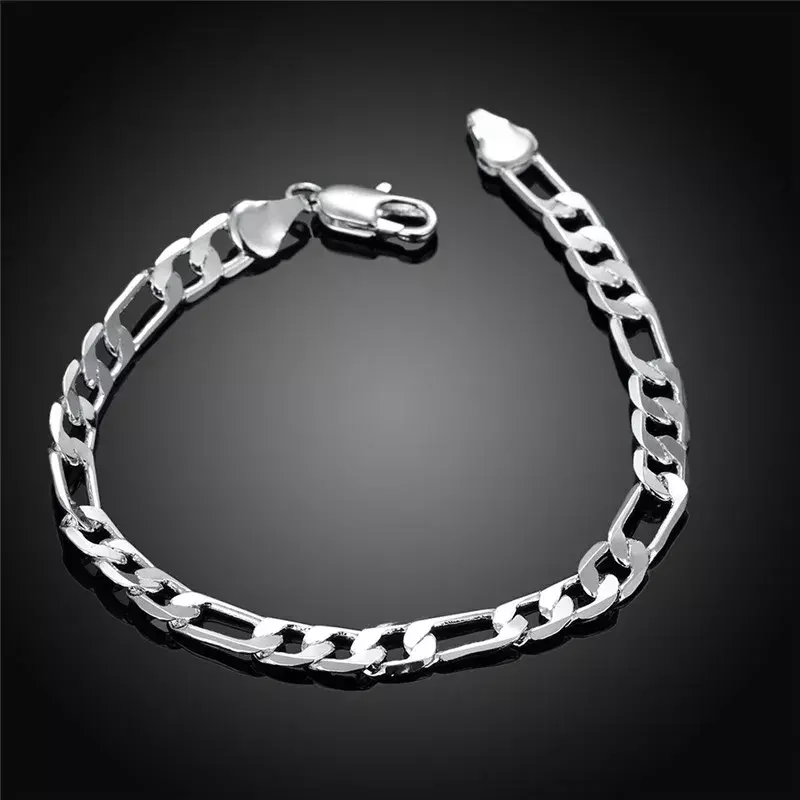 Pulsera de cadena chapada en plata 925 para hombres y mujeres, joyería clásica de moda de alta calidad, hermosa y elegante, 6MM, venta al por mayor, boda