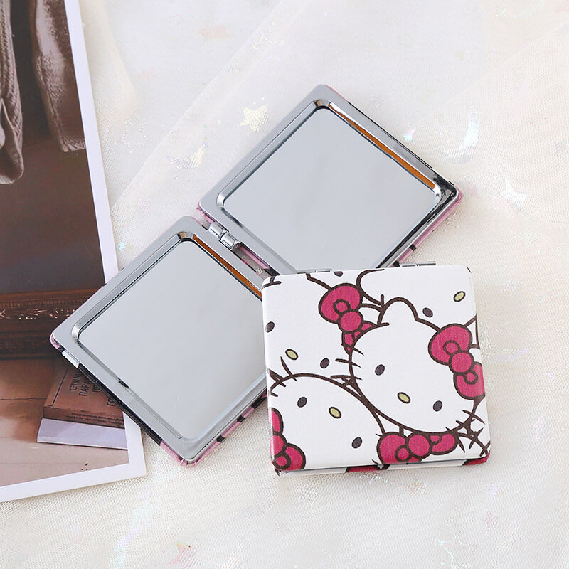 Kawaii Mirror Portable Small Mirror Hello Kitty Sanrio Portable Folding Mirror Double-Sided Pattern Girls Makeup Gift