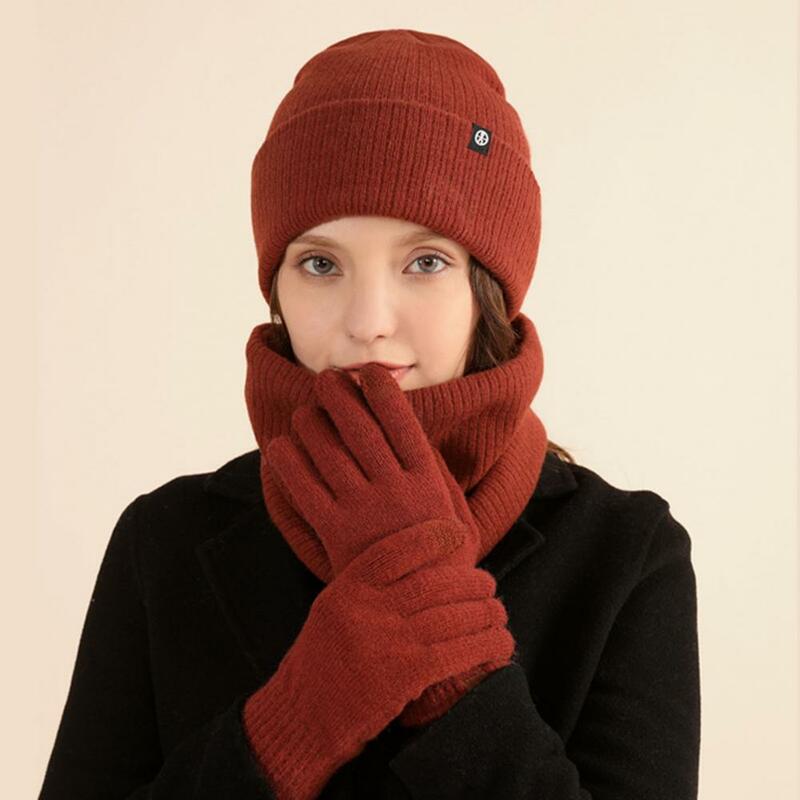 1 Set Winter Hat Scarf Gloves Set Unsiex Outdoor Cap Neck Warmer Gloves Set Thick Elastic Anti-slip Neck Head Hands Protection