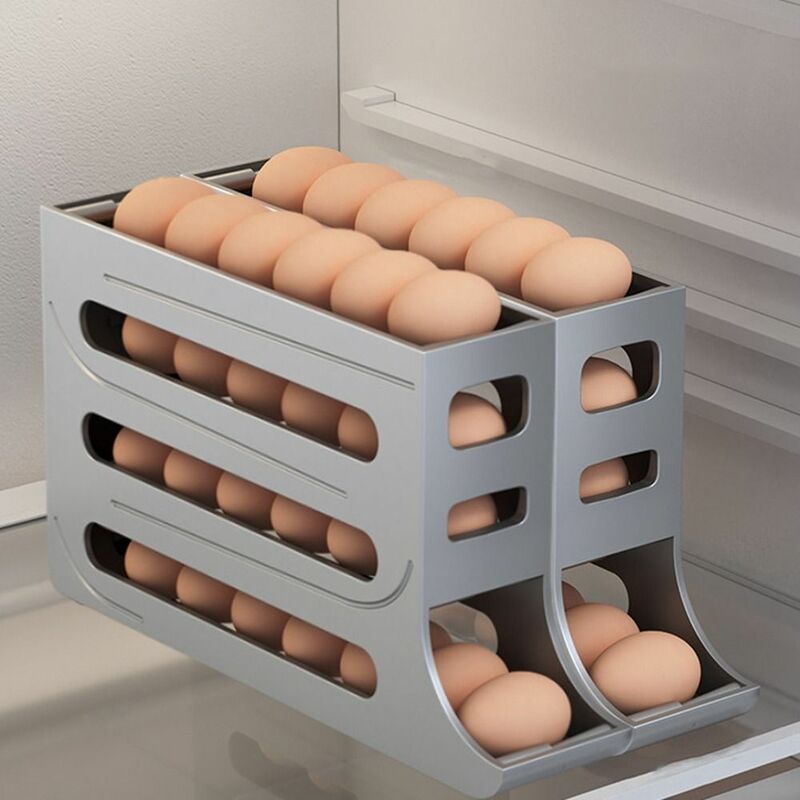 30 Grids Refrigerator Egg Storage Box Plastic Space Saving Automatic Scrolling Egg Holder Large Capacity Dedicated