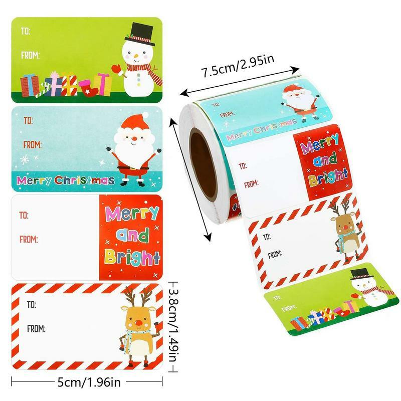Etiquetas De Presente De Natal, Adesivos Decorativos com 4 Projetos de e para, Etiquetas para o Natal, 500 Peças
