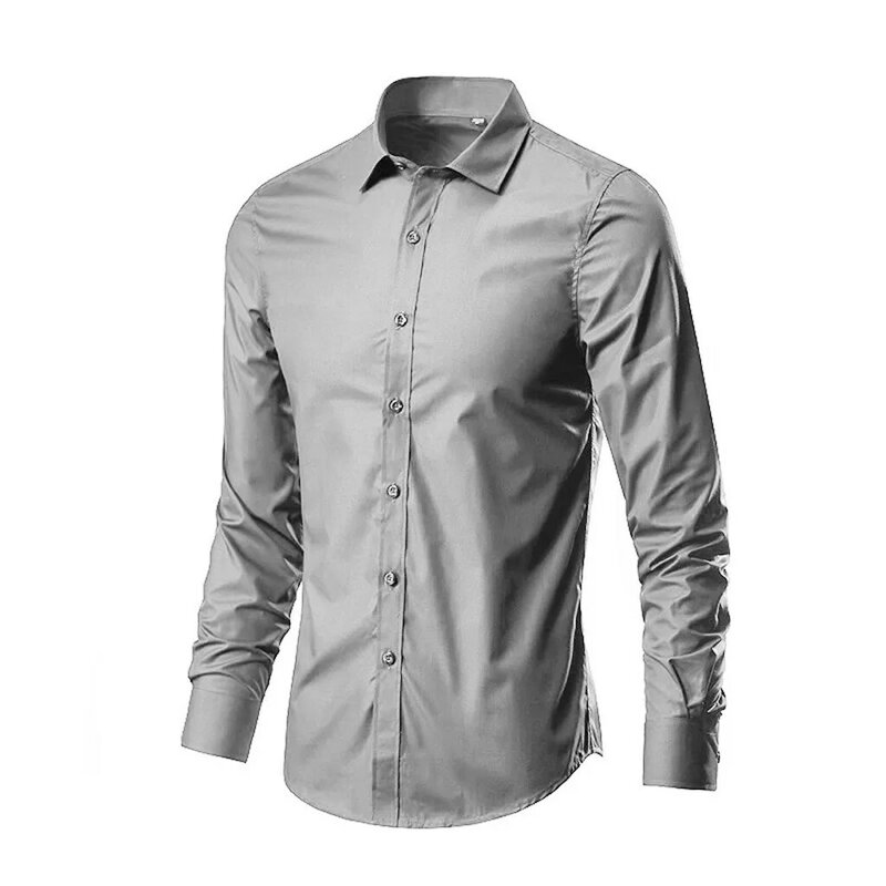 2023 Men Shirt Solid Color Dress Shirt Long Sleeve Slim Fit Business Camisa Masculina Casual Male Hawaiian Shirts Chemise Homme