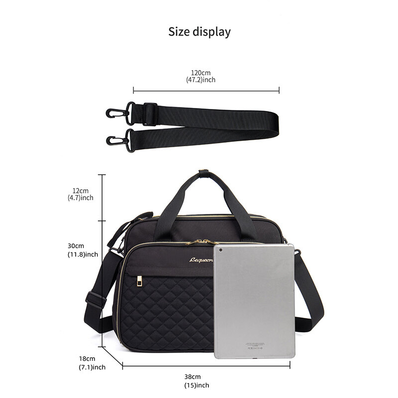 LEQUEEN 새로운 스타일의 방수 기저귀 가방, 블랙 대용량 여행 가방, 다기능 출산 엄마 유모차 가방