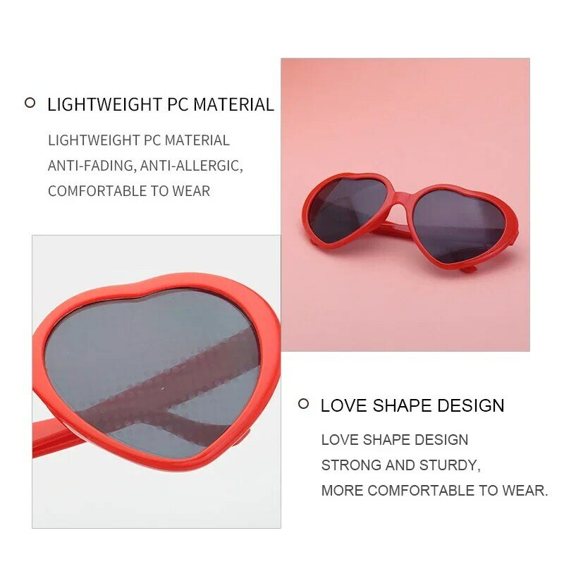女性のためのハート型効果メガネ、ナイトの女性のサングラス、ライトをハートの形に変える時計、ファッション