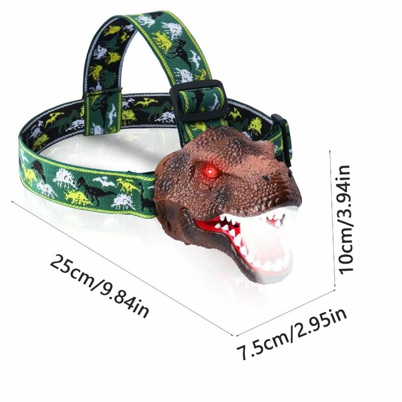 조정 가능한 어린이 공룡 헤드램프 손전등, 포효하는 공룡 LED 캠핑 기어 시뮬레이션 공룡 USB 충전식