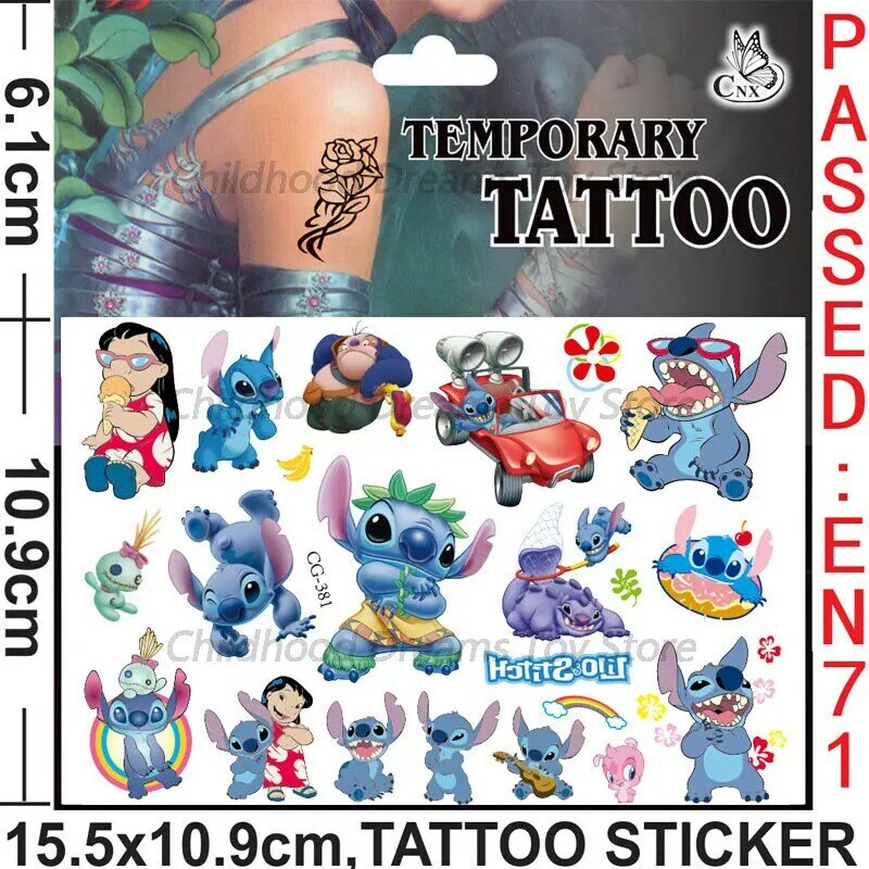 Cute Stitch Disney Tattoo Stickers bambini tatuaggi finti temporanei pasta sul viso braccio gamba per bambini festa regalo di compleanno giocattolo
