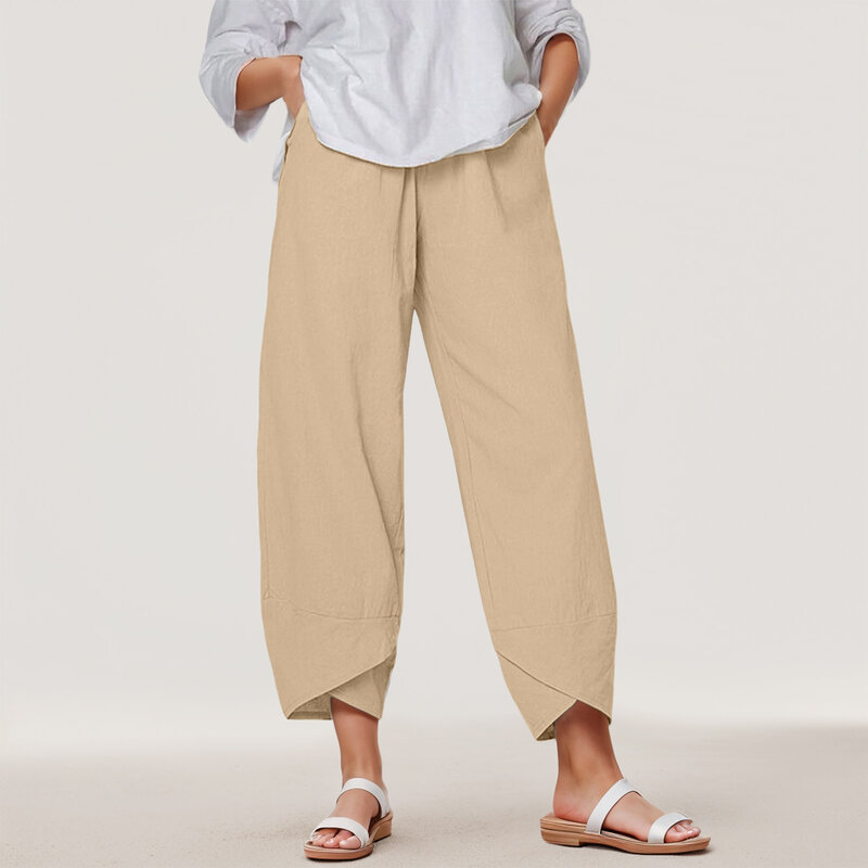 Women Cotton Harem Pants Vintage Solid Wide Leg Trousers Casual Loose Pockets Harajuku High Waist Baggy Pants Joggers