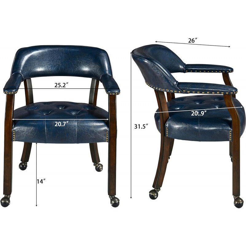 MODERION-Sillas de comedor con ruedas y brazo, sillas de capitán Caster con pata de madera maciza, sillas de escritorio de oficina con botón Uph