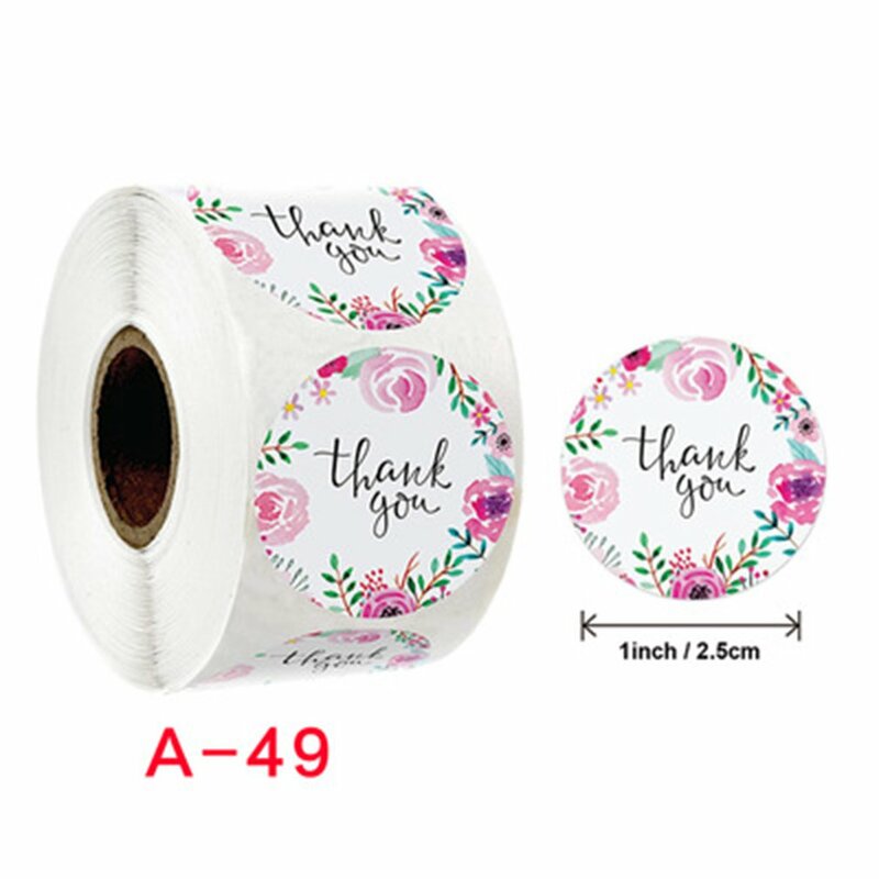 1 Roll Bloemen Dank U Sticker Papier Etiketten Ronde Beloning Scrapbooking Stickers Envelop Seals Stickers Briefpapier