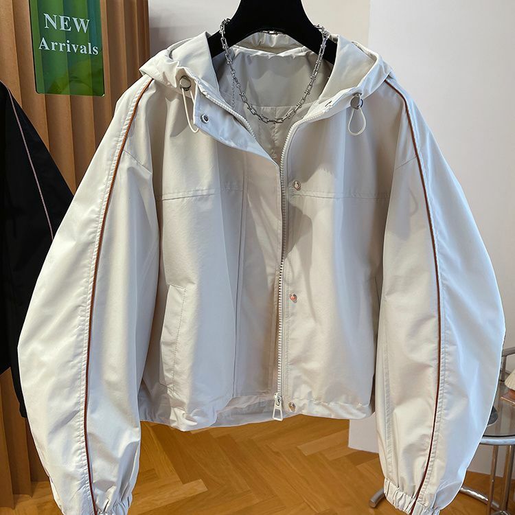 여성용 후드 재킷, 루즈 통근 캐주얼 짧은 스플라이싱 탑 재킷, 2024 용수철 가을 신상