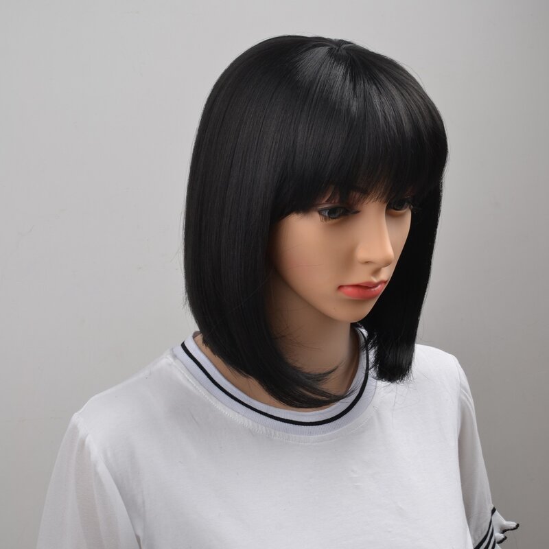 Natural Short Straight Bob Wig Synthetic Hair For Women 40cm Heat Resistant Female Fake Hair With Bangs Mapof Beauty Short Qi Li