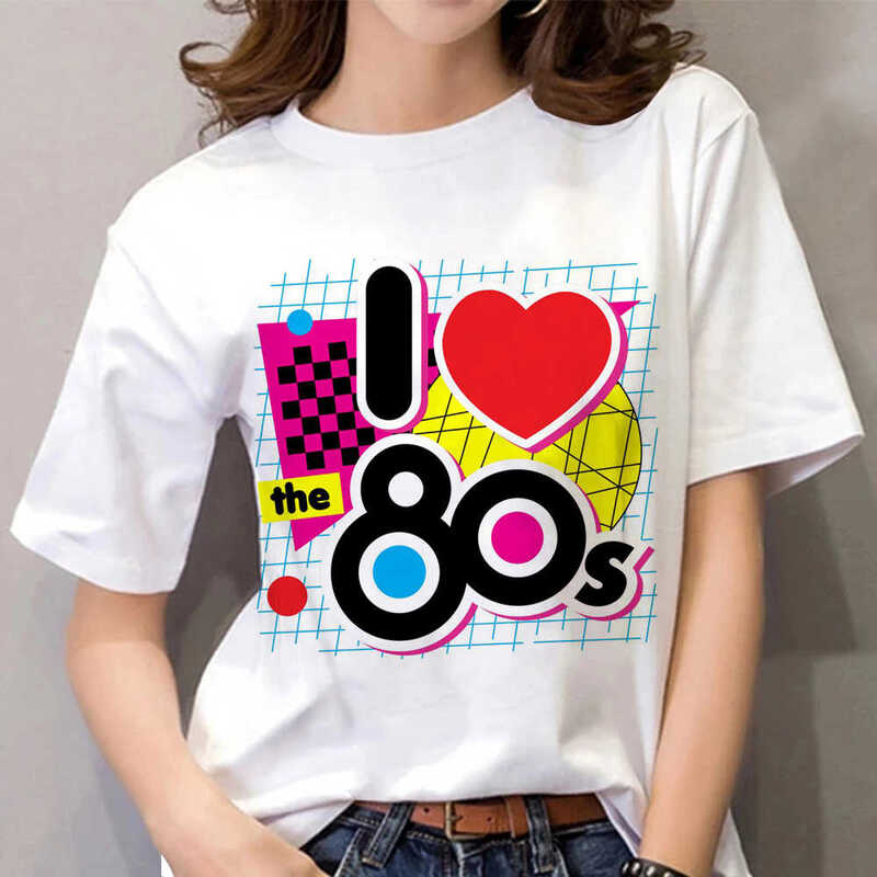 Camiseta casual de grandes dimensões com decote em O, tops de Harajuku, camisetas com estampa 3D, 90S, 80S