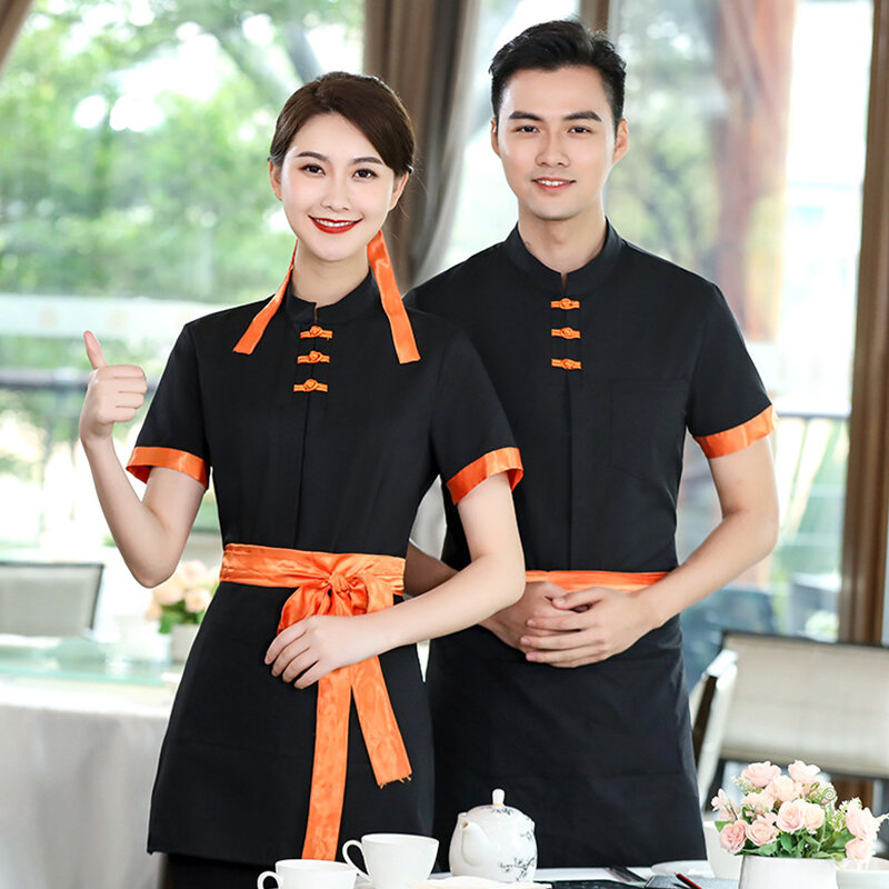 Grembiule uniforme Hotel 2pce vestito ristorante cameriere salopette servizio di Catering casa da tè caffè stile cinese abbigliamento da lavoro giacca grembiule