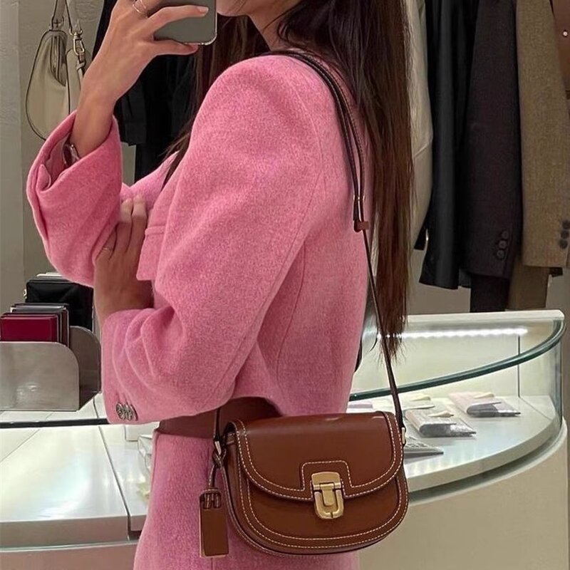 Fashion Panelled Saddle Women Shoulder Bags Designer Retro Canvas Crossbody Bags Pu Leather Patchwork Small Phone Purses 2024