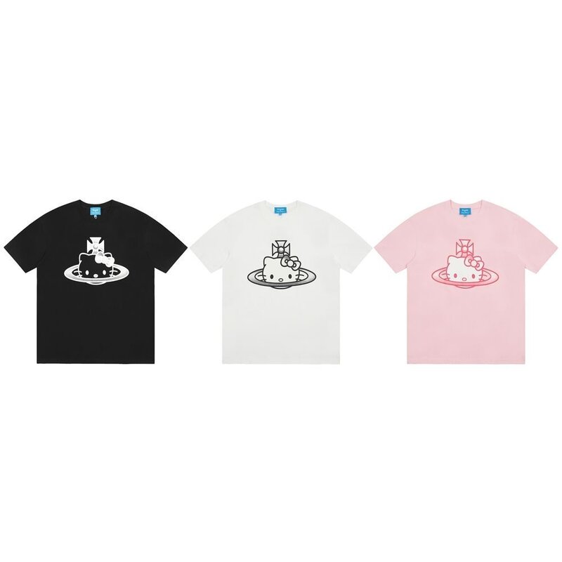 2024 neue Sanrio Hallo Kitty T-Shirt Baumwolle Cartoon gedruckt die Powerpuffed Mädchen Sommer T-Shirt Männer Frauen lässig übergroße T-Shirts