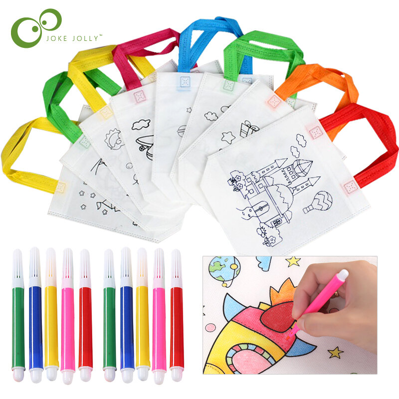 Bolsa de grafiti con marcadores para colorear para niños, bolsas no tejidas para pintar a mano, manualidades artísticas, juguete de dibujo con relleno de Color, DIY, 20 piezas