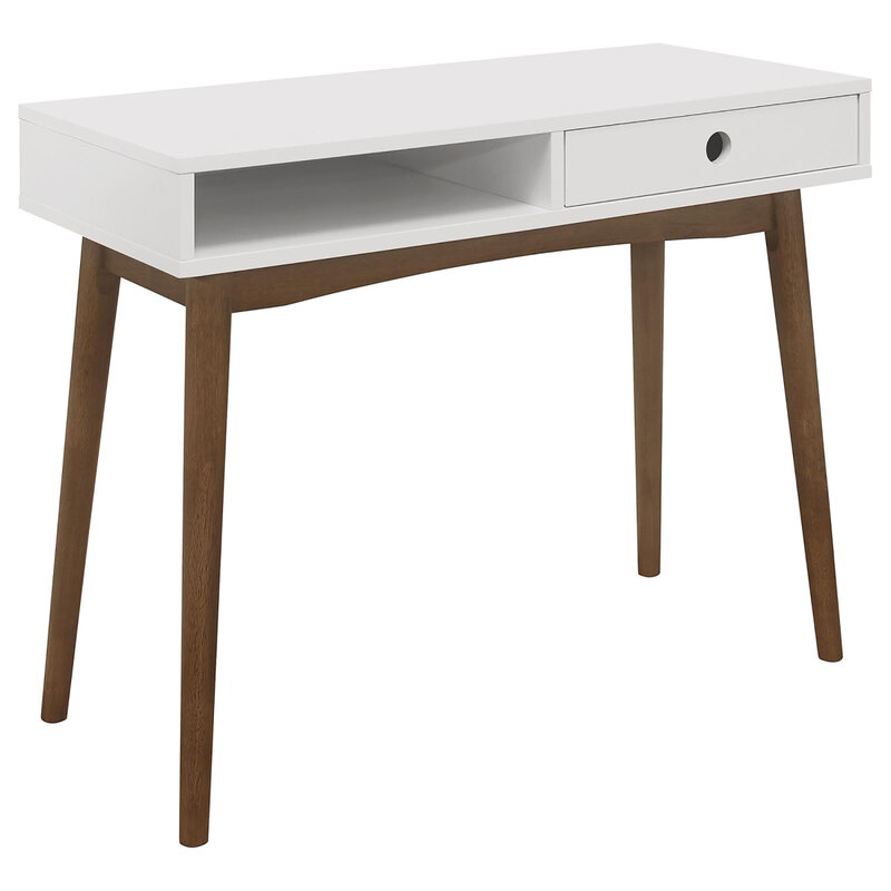 Stilvoller 1-Schubladen-Schreibtisch aus Weiß und Walnuss mit geräumigem Stauraum für Dekor und Organisation im Home Office oder Arbeits zimmer d