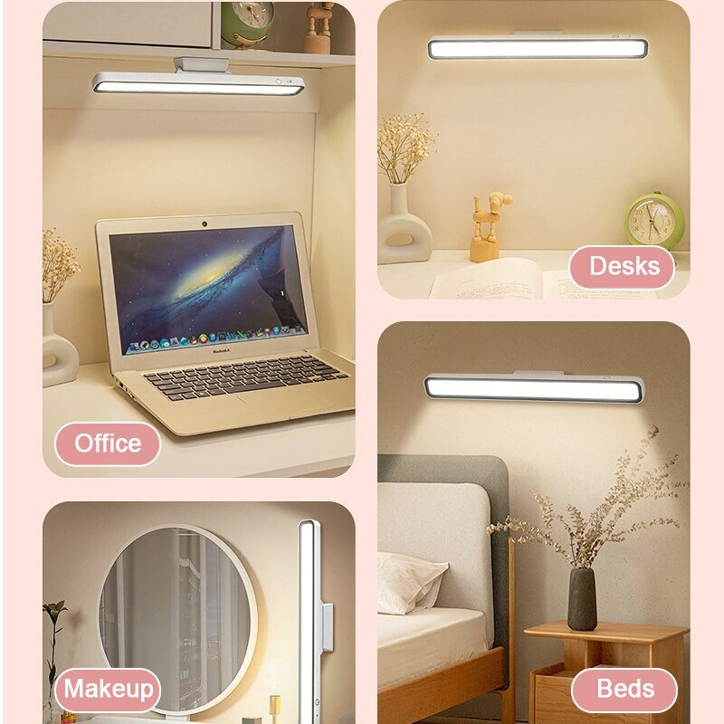 USB Recarregável LED Desk Lamp, Stepless Escurecimento Abajur, Pendurado Quarto Magnético Luz de Leitura, Luz Noturna