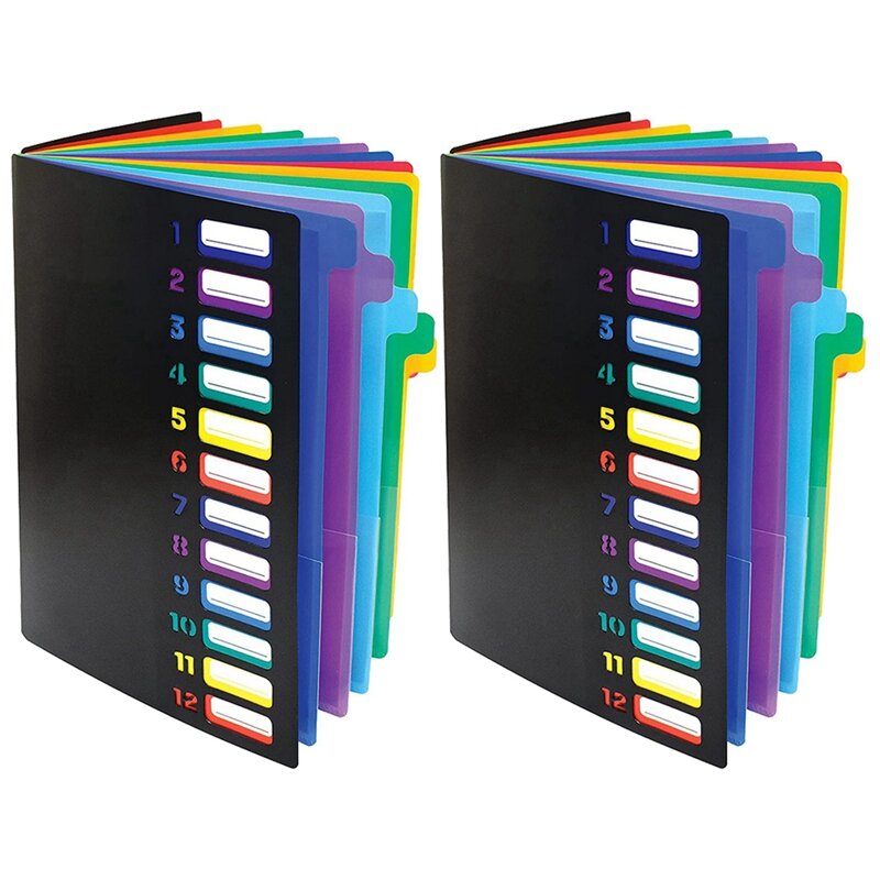 Папка для файлов с 24 прозрачными карманами, 12 цветных вкладышей, вмещает 300 листов, органайзер для файлов, индекс нумеров на обложке, 2 шт.